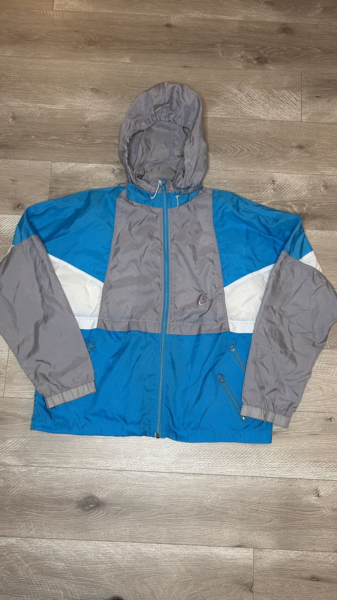 Vintage Nike Windbreaker Jacket Men's Medium Blue Gray White Zip Swoosh 90s