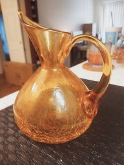 Amber crackle glass depression glass Blenko