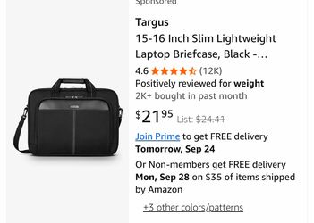 Targus Slim Lightweight Laptop Briefcase Black