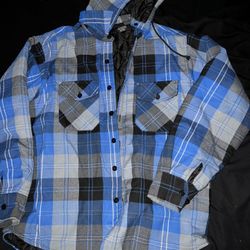 Men's Thicken Plaid Hooded Flannel Shirt Jacket with Quilted Lined