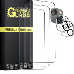 3 Pack Screen Protector Compatible for iPhone 13 [6.1 inch] + 2 Pack Camera Lens Protector, Case Friendly Tempered Glass