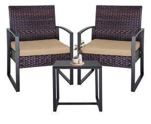 Brand new 3 Piece Balcony Bistro Set, Outdoor Furniture with Wicker Rattan Chairs and Coffee Table, Brown