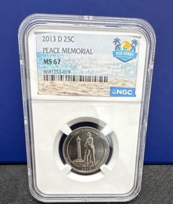 2013 D PEACE MEMORIAL QUARTER NGC MS67 MAC SPOTLESS *