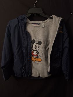 MICKEY MOUSE Jacket Youth Medium Blue Spell Out DISNEYLAND Zip Up Hooded Outdoor