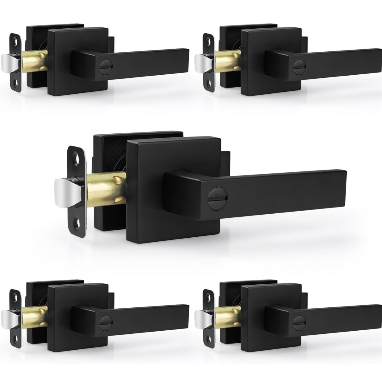 5 Pack Door Handles Black Interior Door Knobs, Keyless Privacy Door Levers with Lock, Heavy Duty Zinc Alloy, 2.07 lb Door Lockset for Bedroom Bathroom