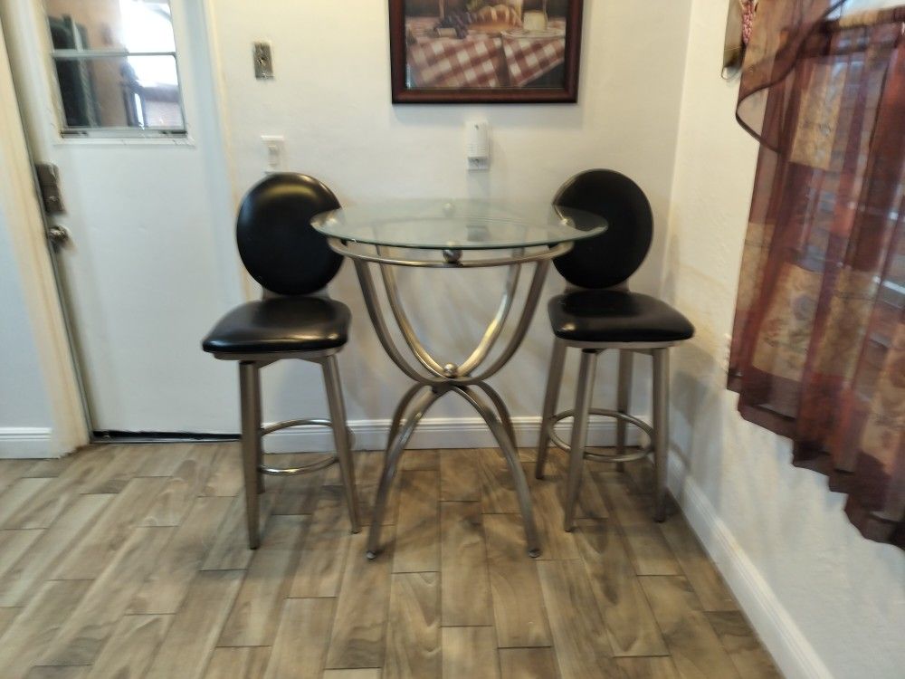 Solid Chrome And Glass Bistro Dining Room Set