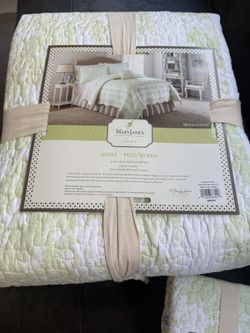 Mary Janes Farm Quilt Set Full Queen Green Floral Cotton NWT Quilt Sham Farmhouse