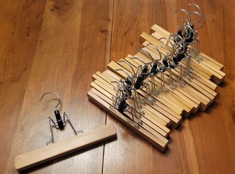 Fourteen (14) Natural Wood Clamp Pants & Skirt Hangers