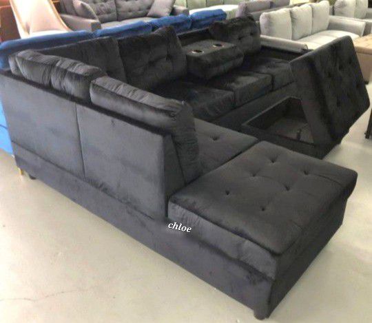 ■ASK DISCOUNT COUPON🎍 sofa Couch Loveseat Living room set sleeper recliner daybed futon ■heights . Black Velvet Reversible Sectional With Ottoman 
