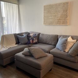 Gray Sectional Couch + Ottoman – Clean, Comfy, Easy Pickup