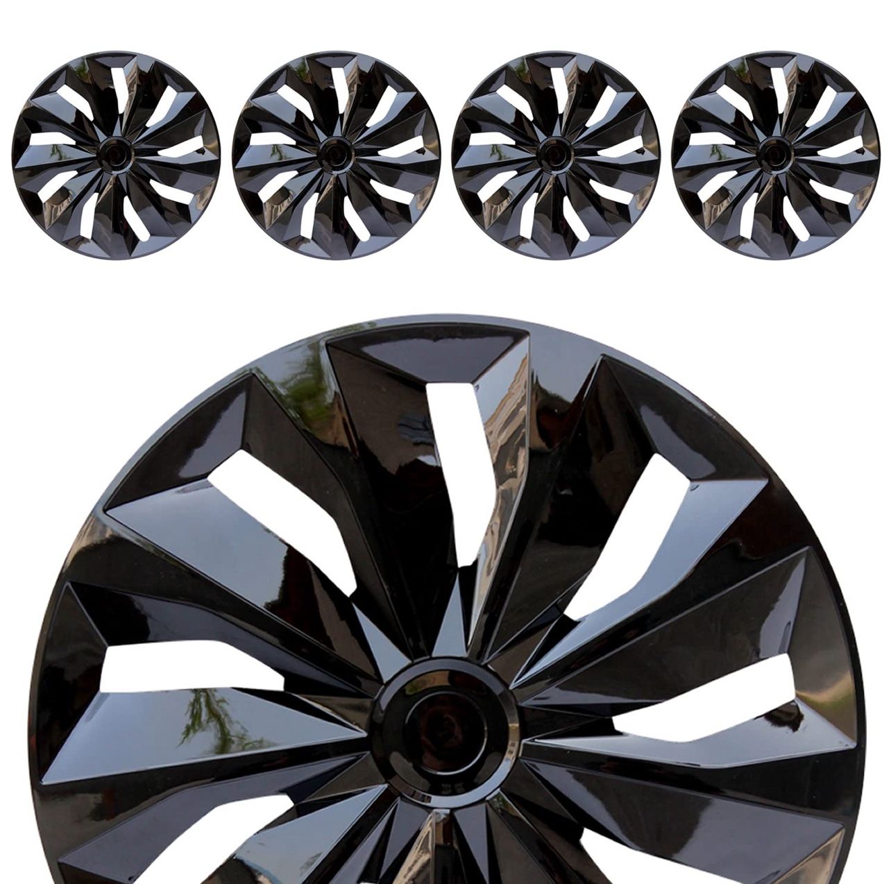 Hubcap Wheel Cover Replacement R16 Hub Caps Universal Wheel Rim Cover ABS Material Exterior Accessories for Car Truck SUV -Set of 4(16-inch,Black)