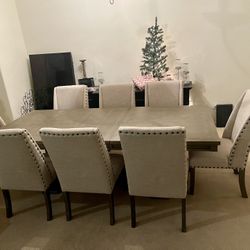 9pc Dining Set - Dining Table + 8 Beige Chairs