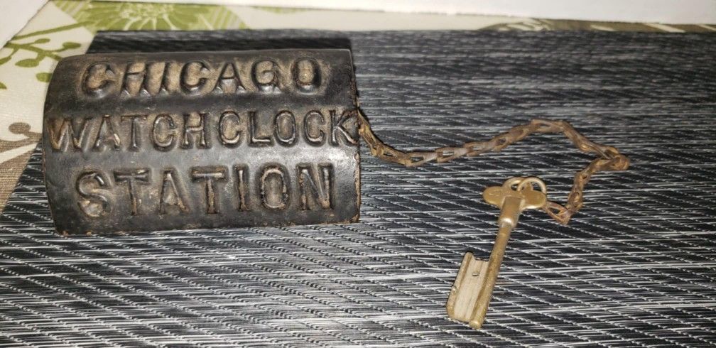 Antique Cast CHICAGO WATCH CLOCK STATION Security Box With Key Attached