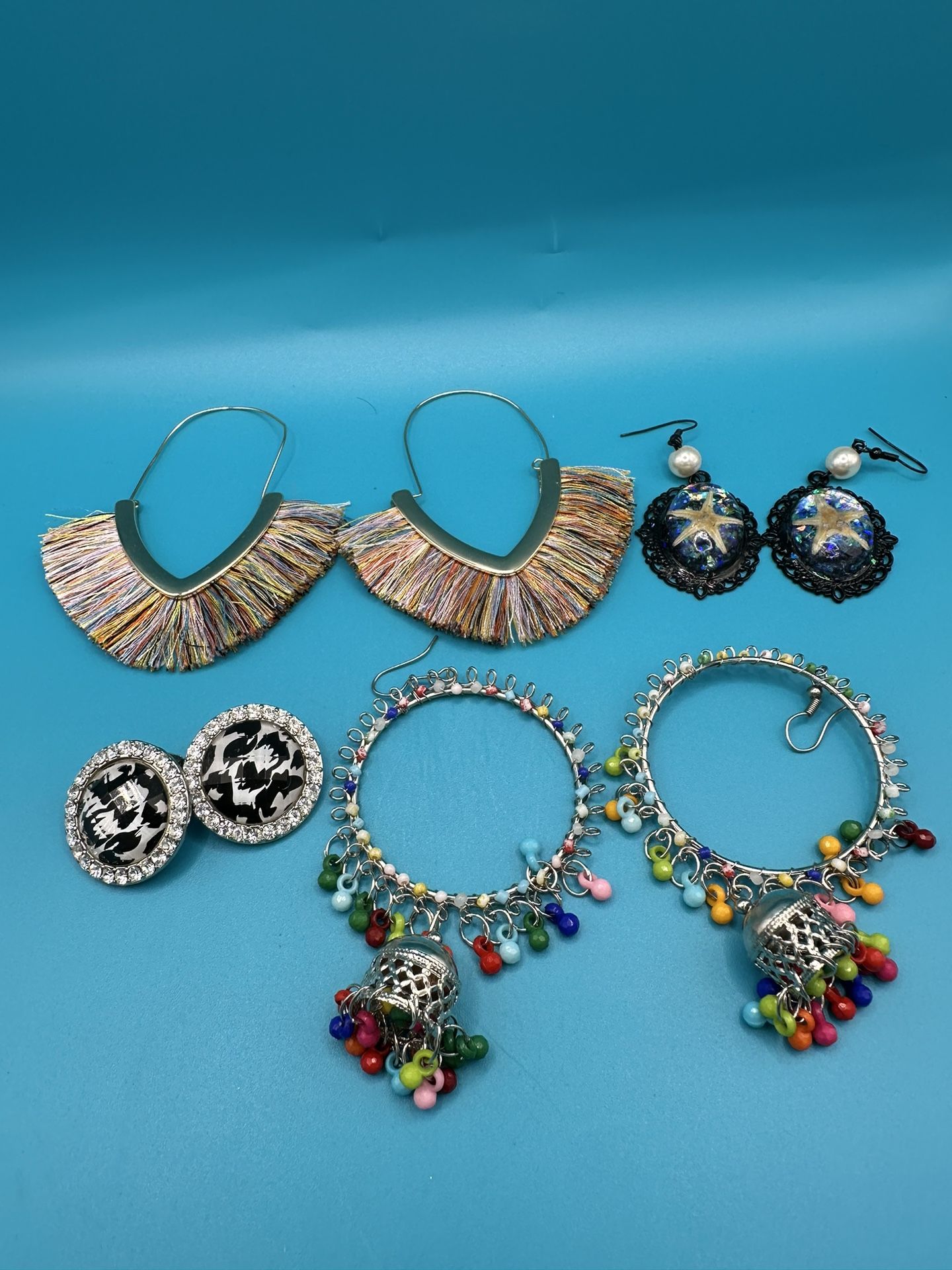 Lot Of 4 Pair Of Lovely Earrings Variety Types Colors Good Condition
