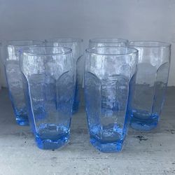 Set of 6 vintage Libbey Chivalry Blue 16 oz glasses  6 1/8” tall