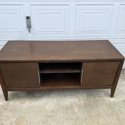 Brown Wood Media Console with Sliding Doors & Shelves