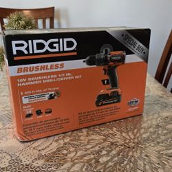 Ridgid 18V Brushless Drill + 4Ah Battery + Charger + Bag — New Never Used