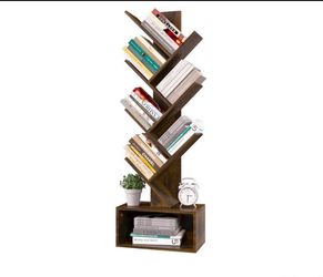 Yoobure Tree Bookshelf - 6 Shelf Retro Floor Standing Bookcase, Tall Wood Book Storage Rack for CDs/Movies/Books, Utility Book Organizer Shelves for B
