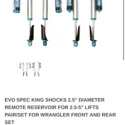 King 2.5 front & rear shocks for jeep JL jeep JLU remote reservoir. Used shocks Jeep wrangler 2018-2026+ present