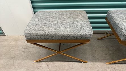 Pair of Gold X-Base Benches by Hickory Chair — Leopard Print Upholstery