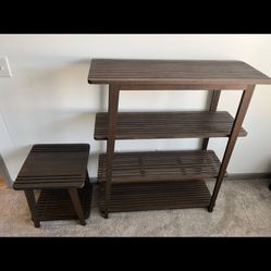 Solid Wood Bamboo Shelving Bookcase Storage Unit And End Table