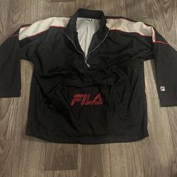 Vtg 1990s FILA  Nylon Windbreaker Pullover Jacket Mens XL Red Black RARE