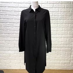 Catherine Malandrino Dress Womens Medium Black Long Collared Tunic Shirt Dress, New Whit Tags 