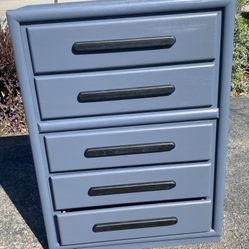 Dresser dark gray vertical  5 easy sliding drawers with black handles 