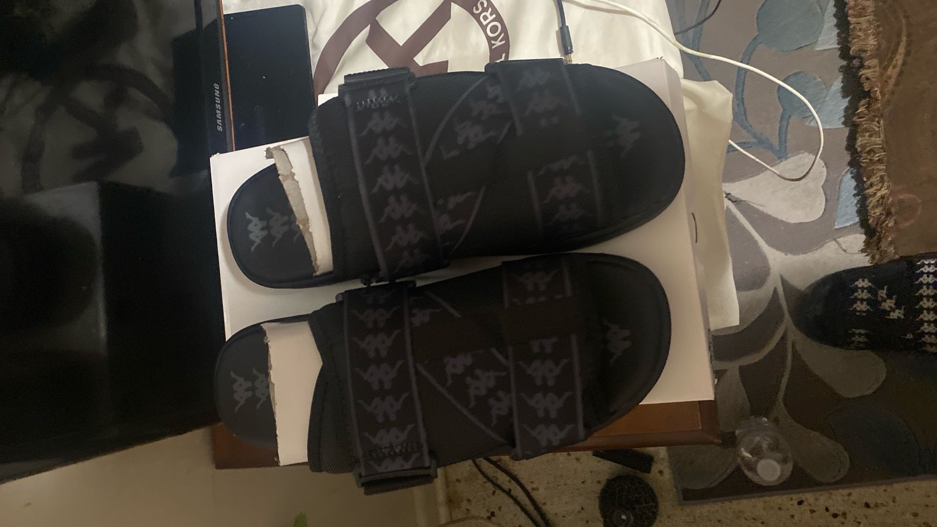 Black and Grey DK Kappa Slides