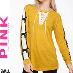 VS Pink Campus Yellow Laceup Tunic Long Sleeve Tee