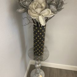 Side Table With Vase With Fake Flowers 