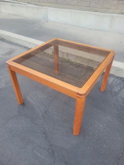 Danish Mid Century Teak Glass Top Side Table