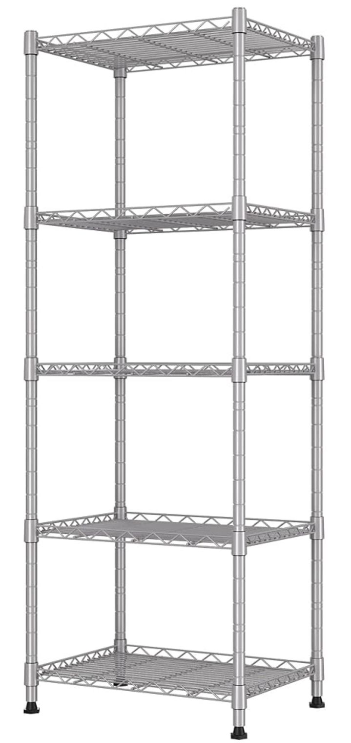 5 Tier Metal Cart, Storage With Good Condition Chrome 14.1"D x 36.1"W x 71.5"H) 350lb