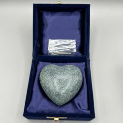 Brand New, Beautiful Patina Heart Shaped Pet Urn with a Velvet-lined Keepsake Box.