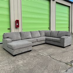 Large Gray U-Shaped Sectional Couch