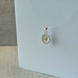 925 sterling silver Our Lady of Guadalupe zircon medal pendant.