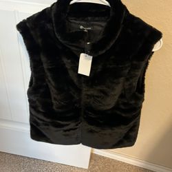 Versiona  Fur Vest With Lining, Size S, Black,  With Zipper, New