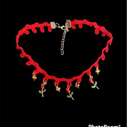Handmade Red Choker With Red Roses And Mini Puffed Hearts! Customize For Your Wedding Party!