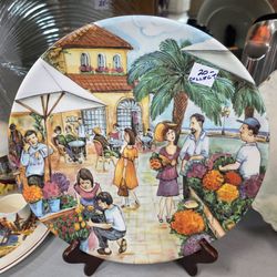 Brunelli Italy Market Scene Plate, 11" Diameter-PLEASE READ DESCRIPTION