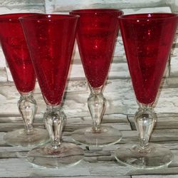 4. Red And Clear Ball Stem Wine Glasses