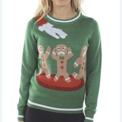 Tipsy Elves Ugly Christmas Sweater M Xmas Party Gingerbread Man Green Women   Womens  Tipsy elves  M