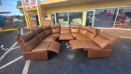 Free delivery U shape top grain leather Sectional recliner