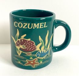 Vintage 90s Cozumel Coffee Cup Mug - Starfish Tropical Fish Colorful Souvenir