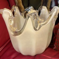 Rare Vintage Murano Made In Italy Ivory Hand Blown Bowl /vase 