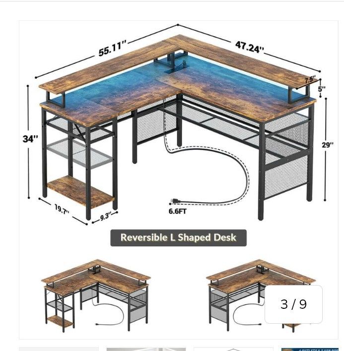 Work Desk W/ Led's USB And Power Plugs