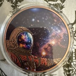 5 oz .999 Copper Astronaut Galaxy Colorized Moon Landing Space Round