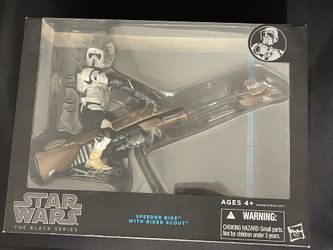 Star Wars The Black Series Speeder Bike w/ 6" Biker Scout Trooper Blue Line. New