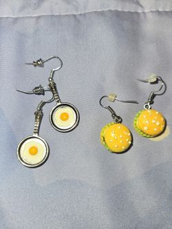 Earrings. Cheeseburger & Egg Pan. Novelty 