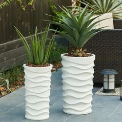 2-Pack Round 12-in W Large White Mixed/Composite Contemporary/Modern Indoor/Outdoor Planter With Drainage Holes ,PL860
