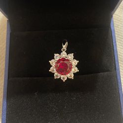 Lab Ruby #7 With Cz Silver Pendant 